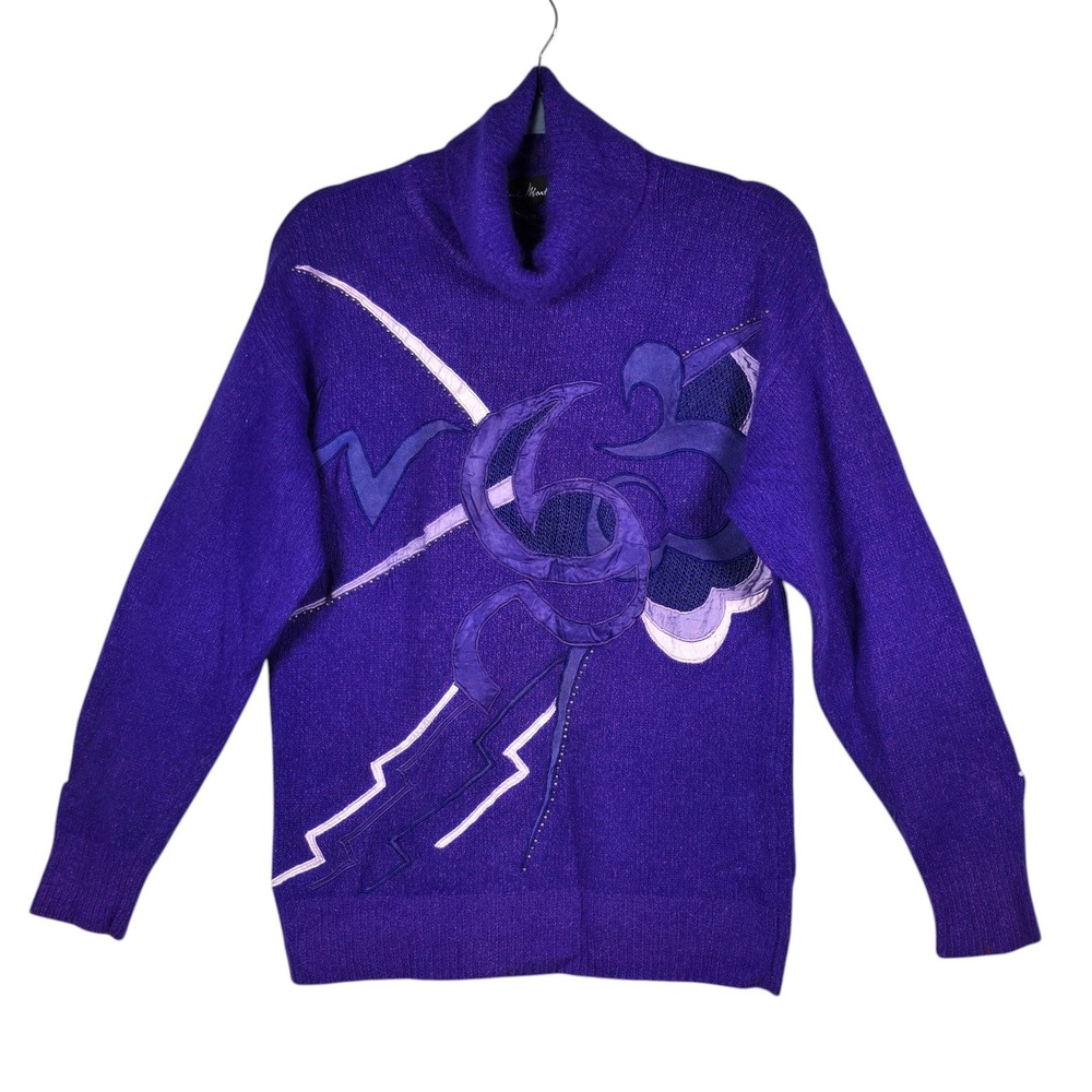 Richard Martin Vintage Sweater Woman Medium Purple Silk Angora Abstract Applique